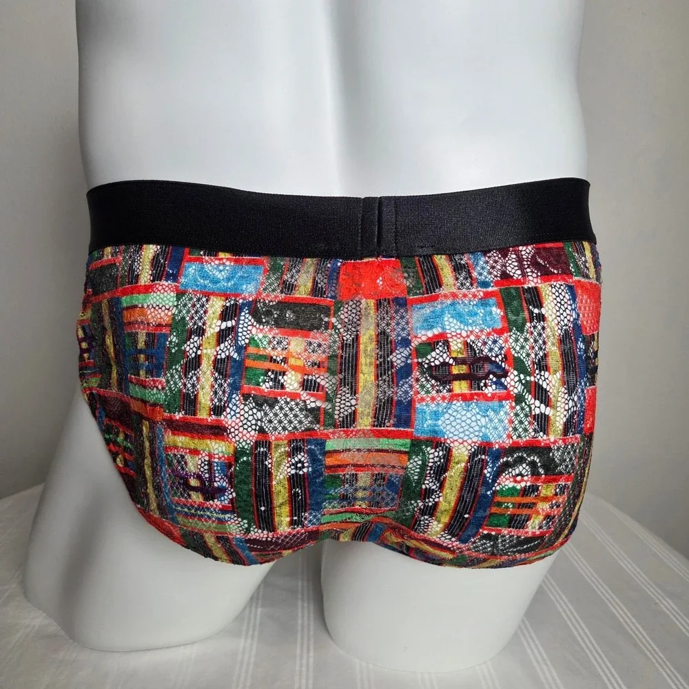 Cosabella Mens Abstract Geometric Print Low Rise Brief Mesh Lace Underwear‎